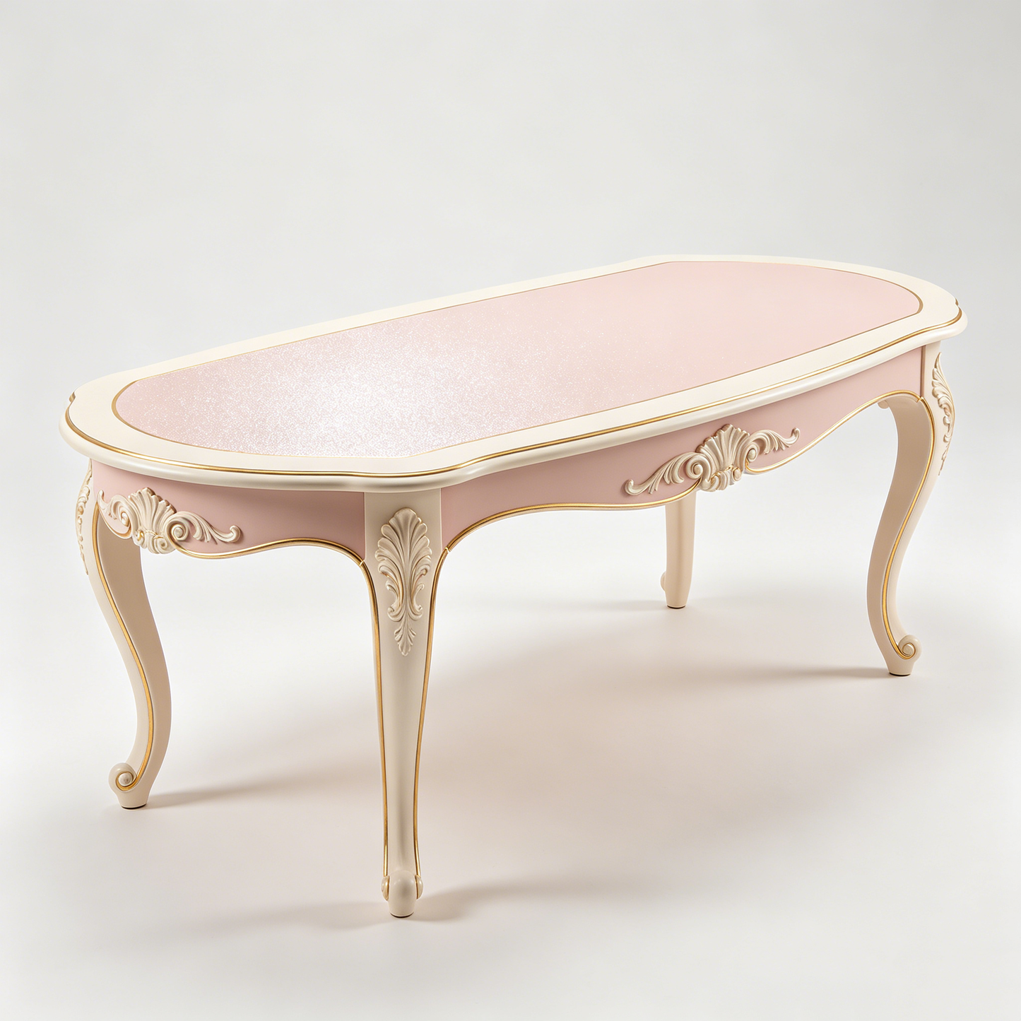Pink Glitter Carved French Long Coffee Table