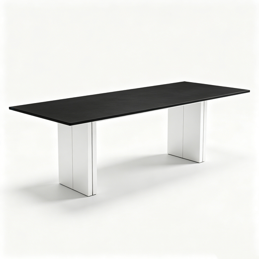 Black‑White Dual‑Pedestal Minimal Dining Table
