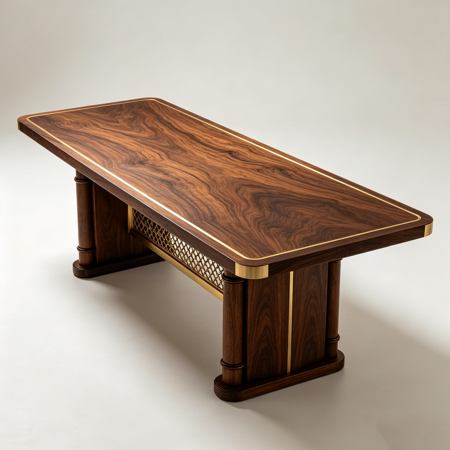 Walnut Gilded Rattan Long Table