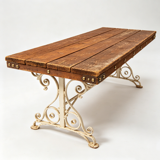 Vintage Iron Scrollwork Long Dining Table