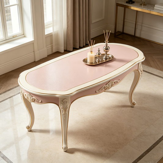 Pink Glitter Carved French Long Coffee Table