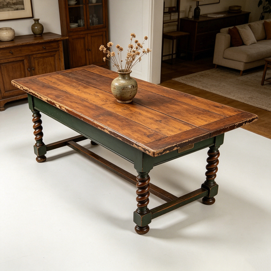 Vintage Twisted‑Leg Distressed Wooden Table