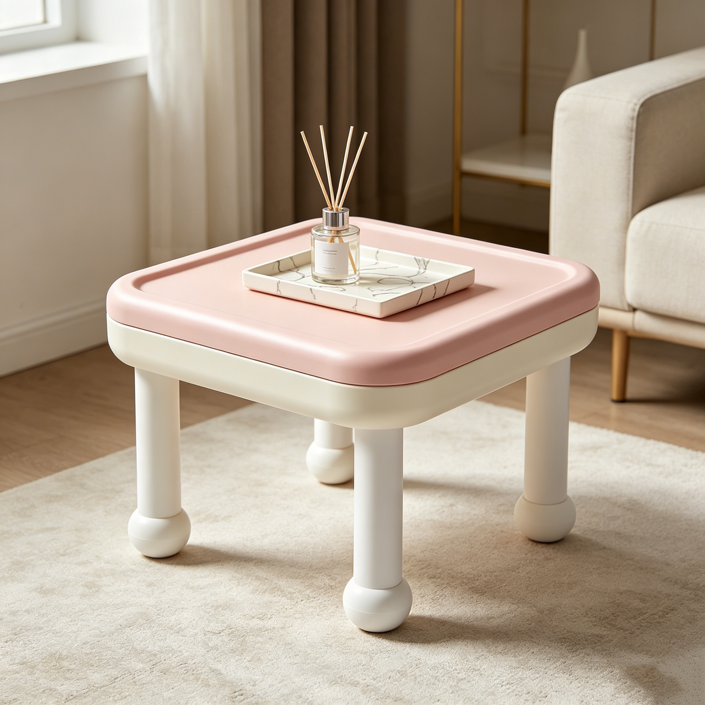 Pink Pastel Minimal Side Stool Table