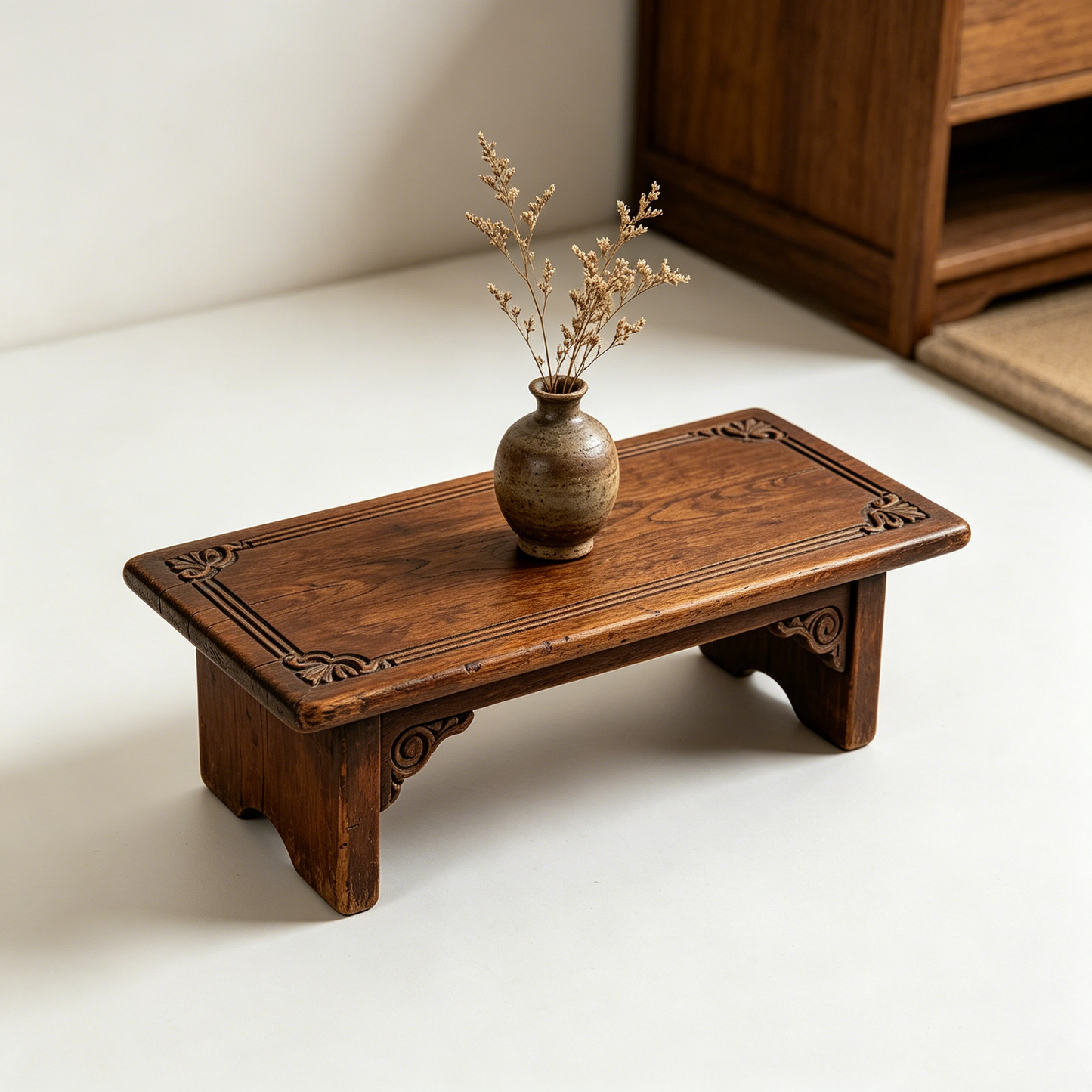 Vintage Carved Wooden Low Table