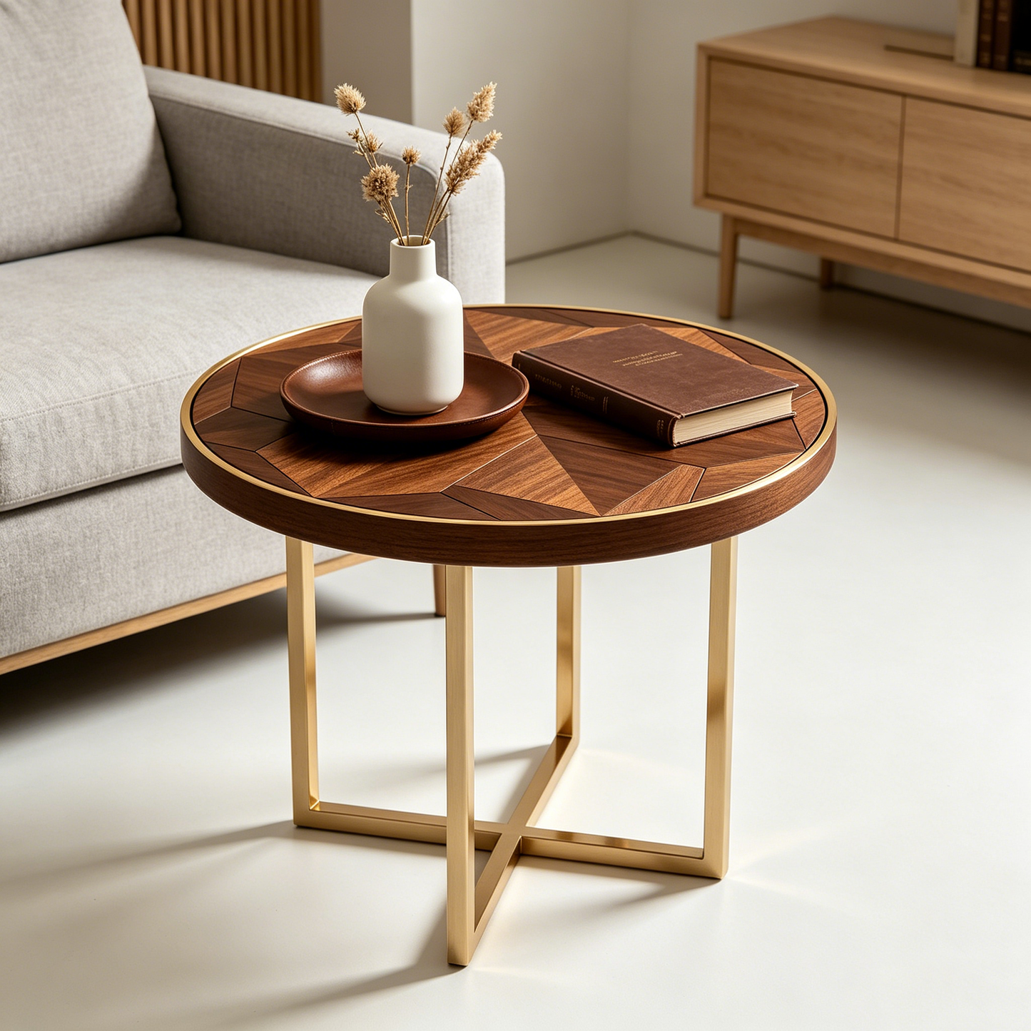 Walnut Parquet Gilded Round Table