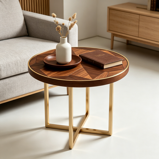 Walnut Parquet Gilded Round Table