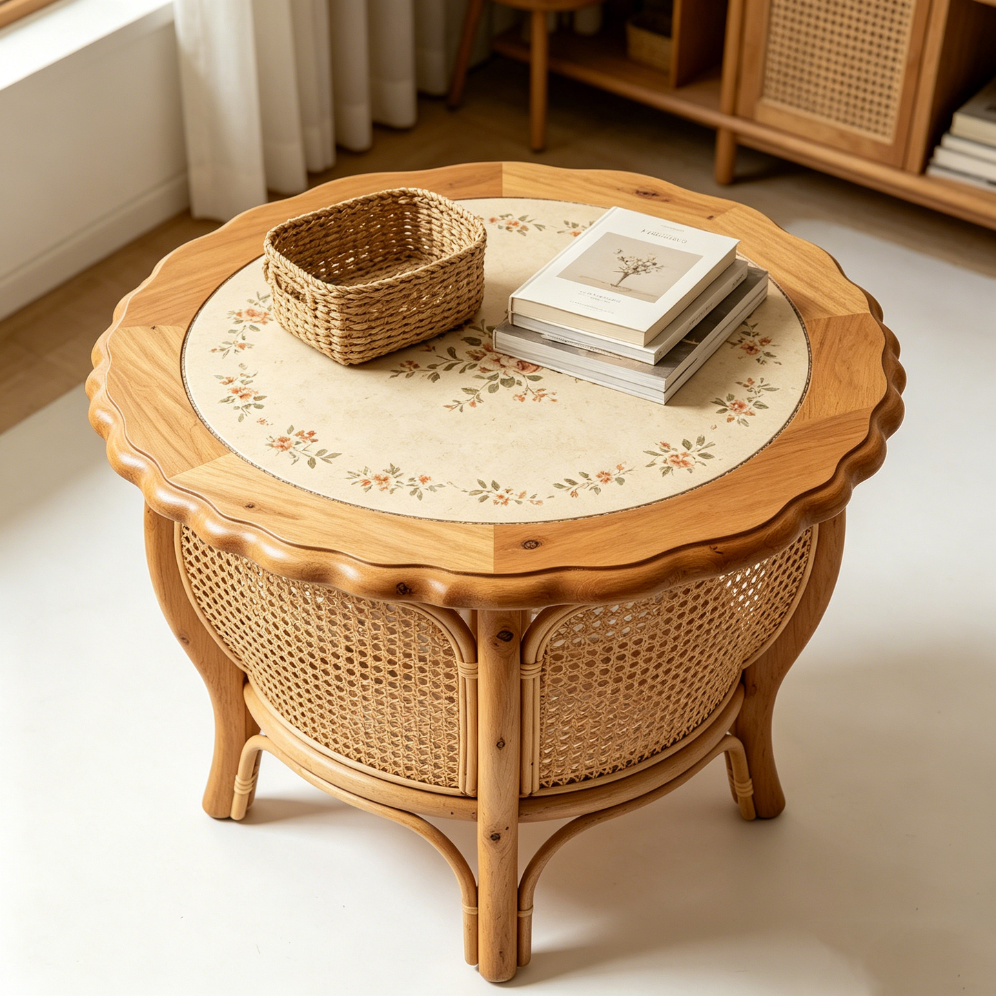 Floral Wavy Rattan Coffee Table