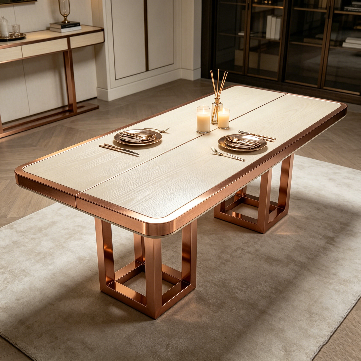 Rose Gold Luxury Veneer Long Table