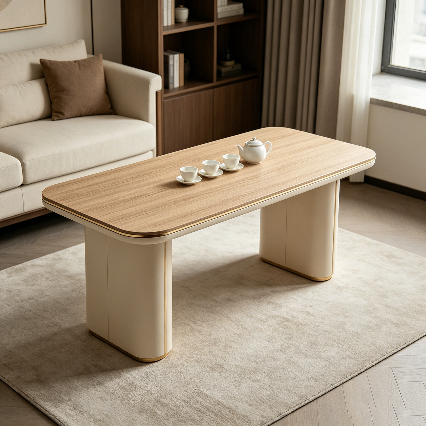 Cream Gold‑Trimmed Rounded Long Table
