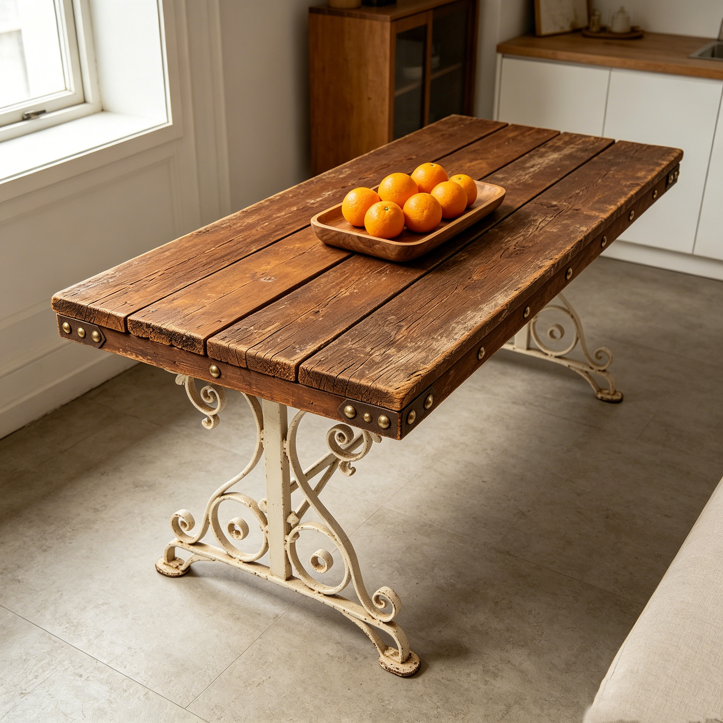 Vintage Iron Scrollwork Long Dining Table