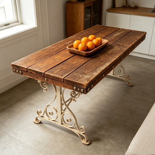 Vintage Iron Scrollwork Long Dining Table