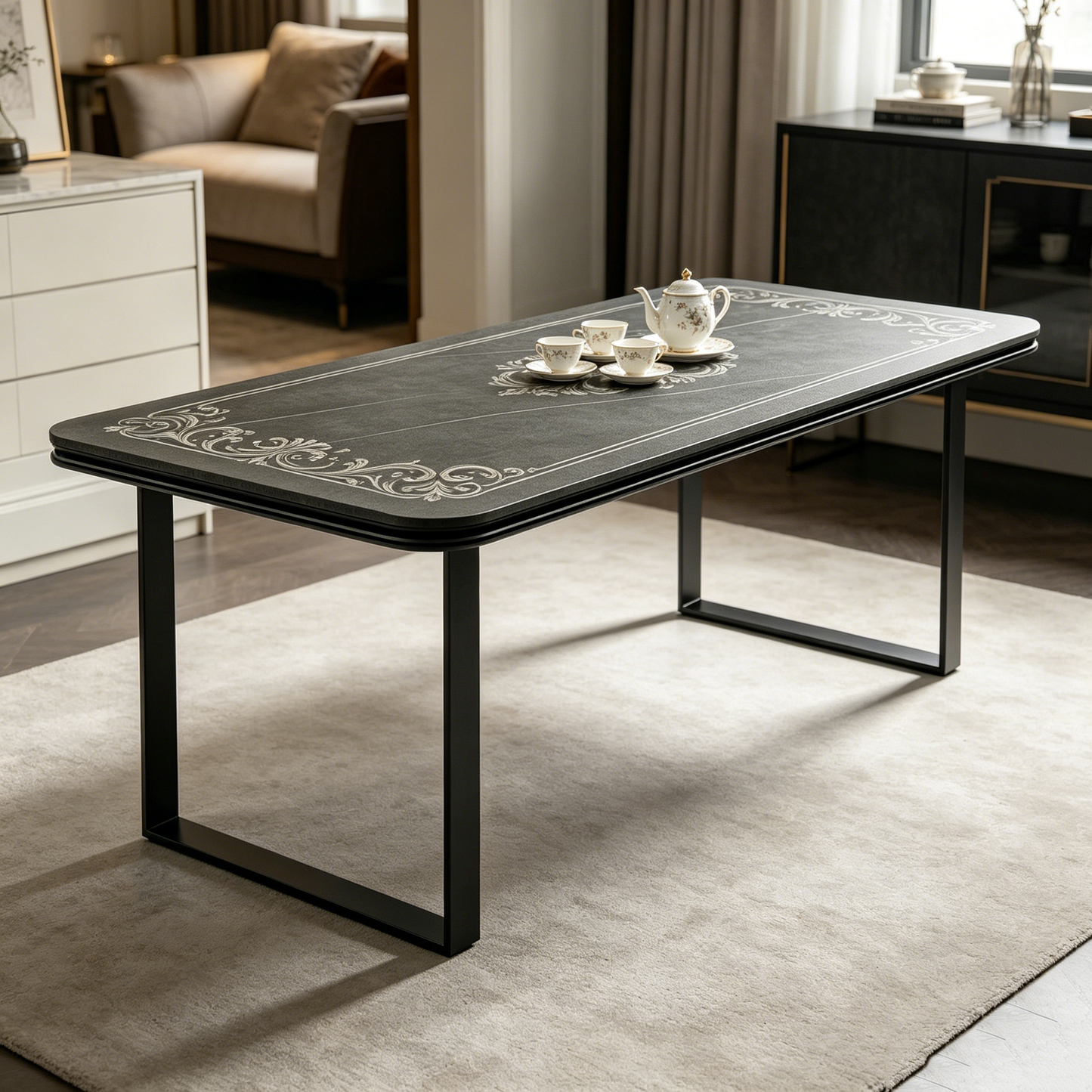 Dark European Carved Minimal Long Table