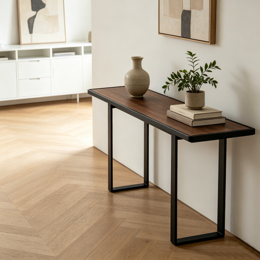 Walnut Black‑Gold Console Table