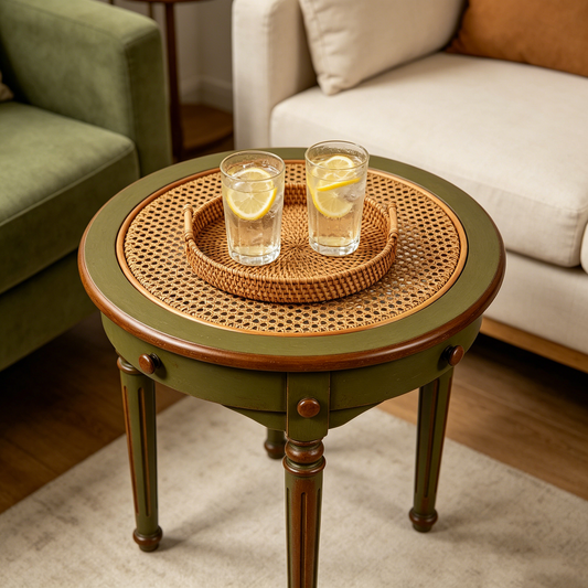 Vintage Rattan Antique Round Table