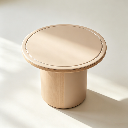 Beige Leather‑Wood Side Table