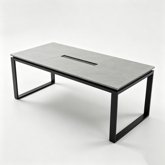 Concrete Black Metal Frame Long Table