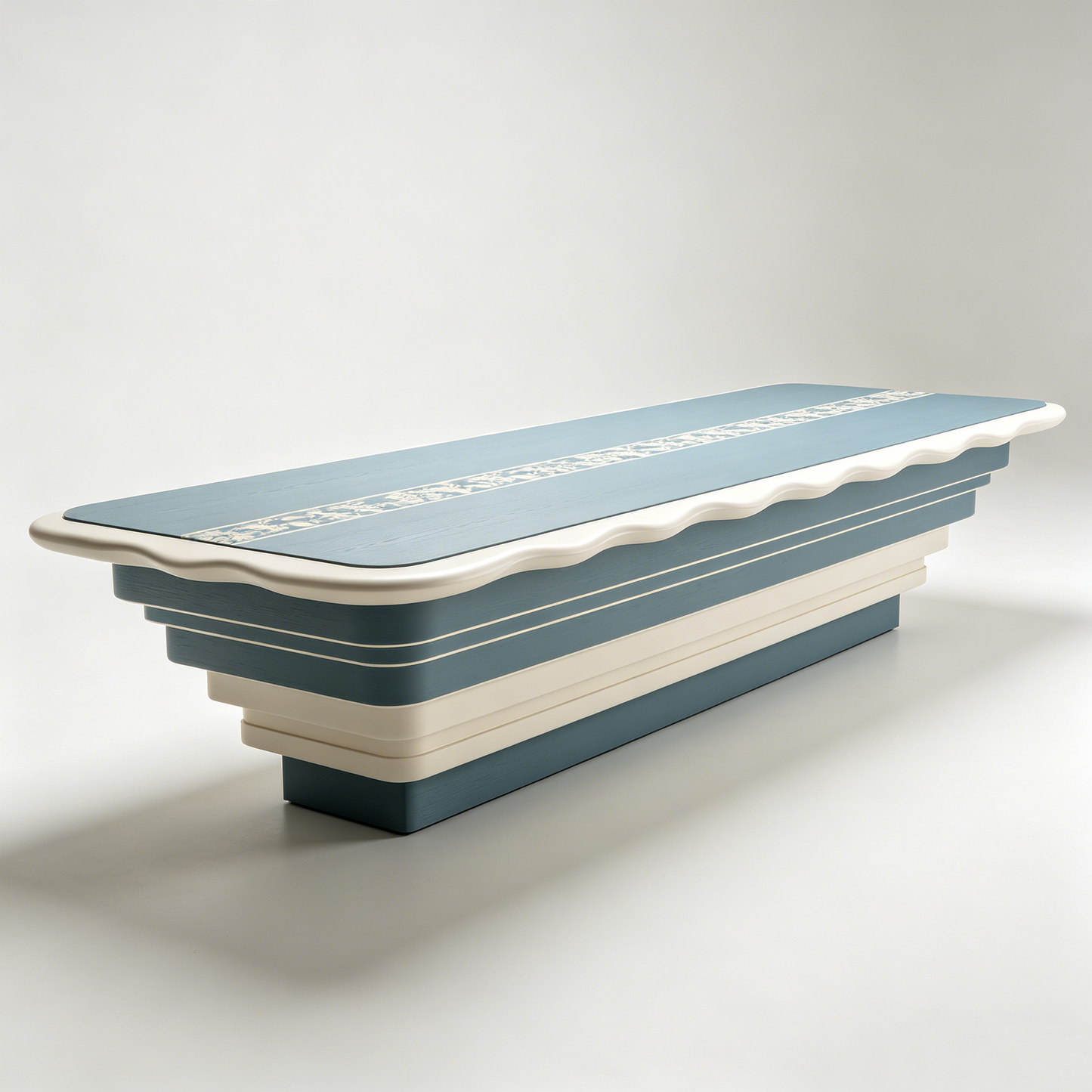 Blue‑White Wavy Layered Art Long Table
